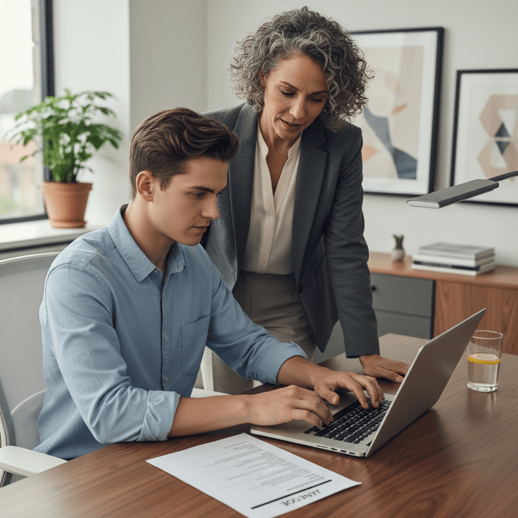 Youth developing resume with professional mentor input