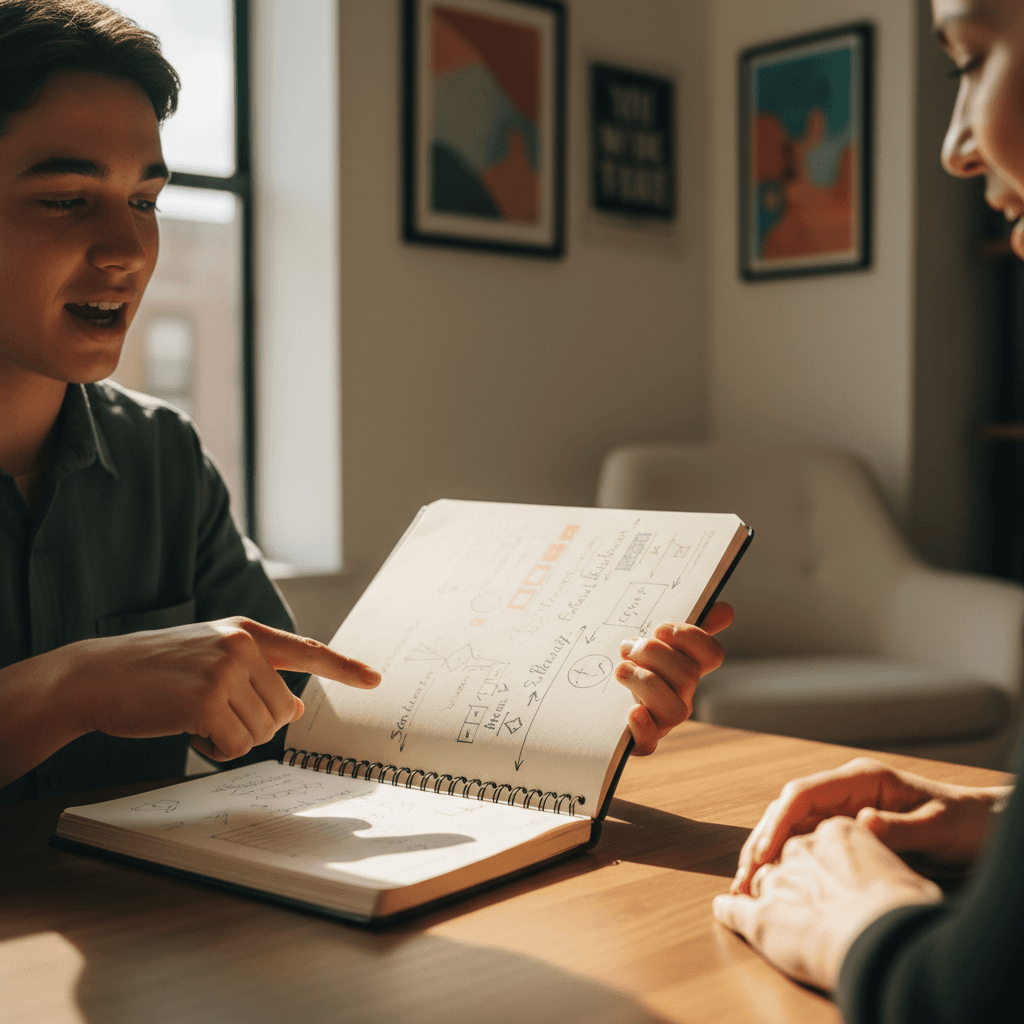 Young person and mentor collaborating in a supportive learning environment